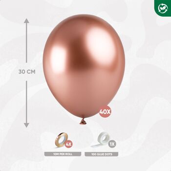 Fissaly® 40 pcs Ballons en latex à l'hélium métallisé or rose avec embellissement de ruban - Décoration de fête - Rose chromé et or 2