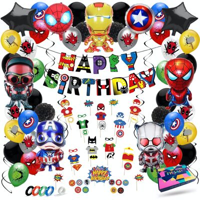 Fissaly® 99 Teile Superhelden-Partydekoration – Kinderparty-Dekoration – Superhelden-Themenparty Geburtstag – Party