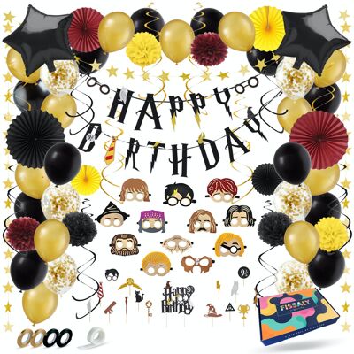 Fissaly® 86 Piece Wizard Set di decorazioni di compleanno – Decorazione a tema – Palloncini per feste a tema di compleanno, corde e decorazioni per feste