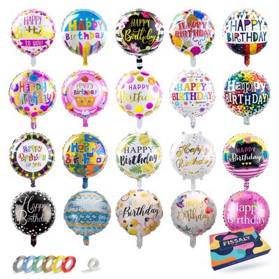 Fissaly® 20 Stücke Alles Gute zum Geburtstag Geburtstags-Folienballons – Partydekoration Verzierung – Helium
