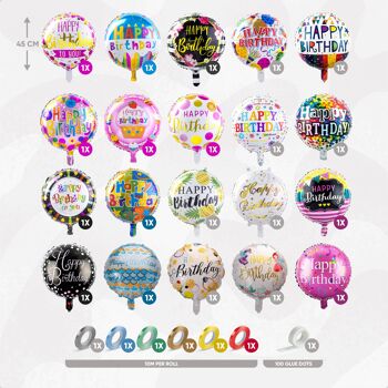 Fissaly® 20 pièces Joyeux anniversaire Ballons en aluminium – Décoration de fête Embellissement – Hélium 3