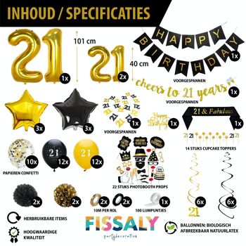 Décoration Anniversaire Fissaly® 21 Ans Noir & Or - Ballons Confettis Hélium, Latex & Papier 4