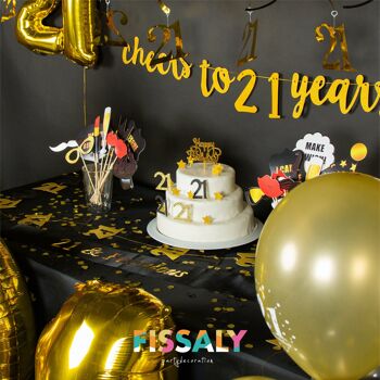 Décoration Anniversaire Fissaly® 21 Ans Noir & Or - Ballons Confettis Hélium, Latex & Papier 5
