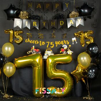 Fissaly® Décoration Anniversaire 75 Ans Décoration - Ballons - Ballons Confettis Hélium, Latex & Papier - Noir & Or 2