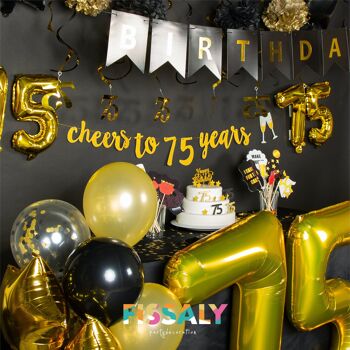 Fissaly® Décoration Anniversaire 75 Ans Décoration - Ballons - Ballons Confettis Hélium, Latex & Papier - Noir & Or 3