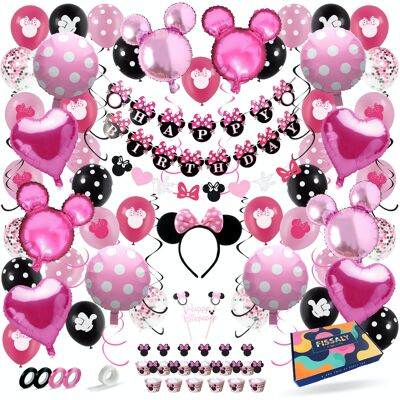 Fissaly® Minnie Theme Anniversaire Décoration – Ballons & Guirlandes Party Decoration – Fête d'enfants