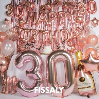 Fissaly® 30 Year Rose Gold Anniversary Decoration Embellishment - Hélium, Latex & Paper Confetti Balloons 2