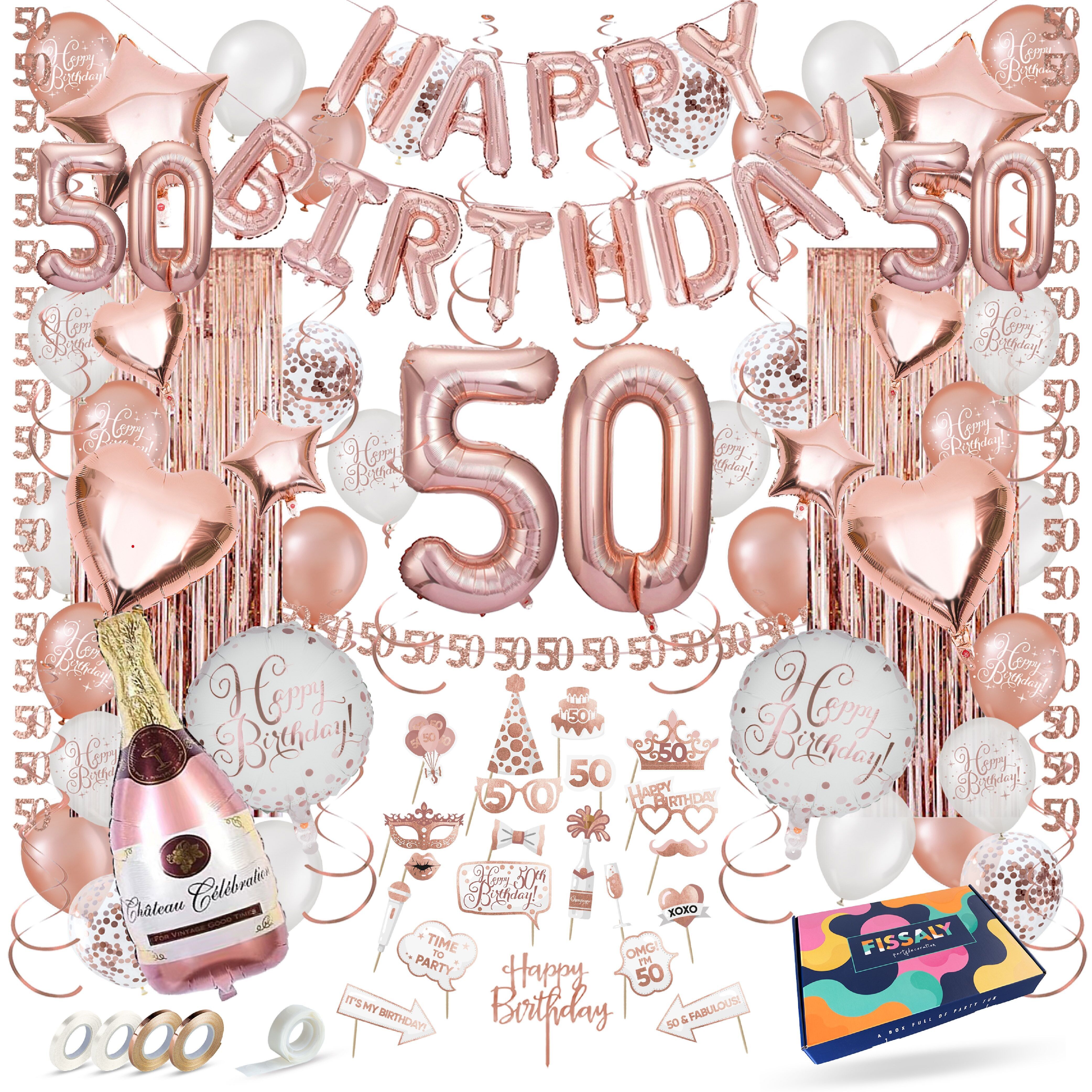 Fissaly® 50 Jahre Roségold-Jubiläumsdekoration – Helium-, Latex- und Papier-Konfetti-Luftballons