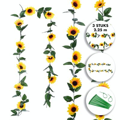 Fissaly® 3-teiliges Sonnenblumen-Girlanden-Dekorationsset – künstliche Blumen, Hintergrundpflanzen, Dekoration für Wohnzimmer und Party – künstliche Pflanze, Hängepflanze, Kunstpflanze und Kunstpflanze