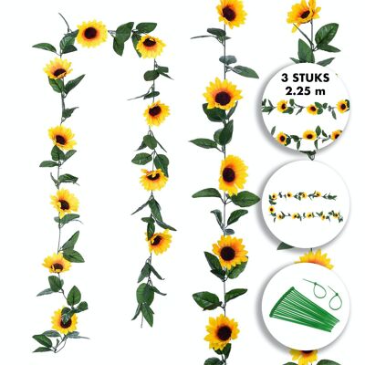 Fissaly® 3 Stuks Zonnebloem Slinger Decoratie Set – Kunsbloemen Backdrop Planten Versiering voor Woonkamer & Feest – Kunstplant, Hangplant, Nepplant & Nep Plant