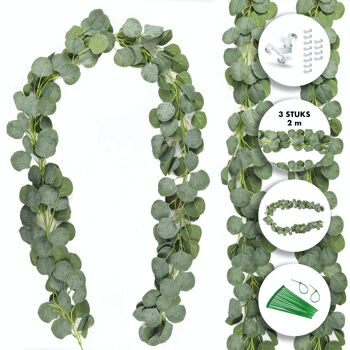 Fissaly® 3 pièces Guirlande d'eucalyptus Ensemble de décoration Incl. 24 Accessoires – Plantes de fond botaniques Décoration pour Salon & Party – Plantes artificielles, Plantes suspendues, Fake Plant & Plant 1