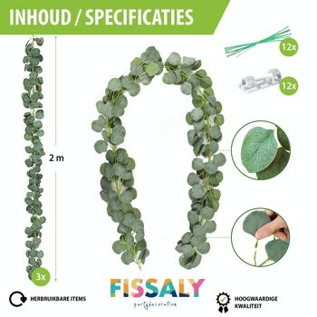 Fissaly® 3 pièces Guirlande d'eucalyptus Ensemble de décoration Incl. 24 Accessoires – Plantes de fond botaniques Décoration pour Salon & Party – Plantes artificielles, Plantes suspendues, Fake Plant & Plant 3