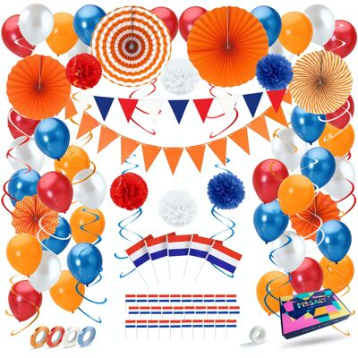 Fissaly® 119 Pieces Netherlands Decoration Set – Decoration Red, White & Blue – Koningsdag – Dutch Theme Party – I love Holland – Birthday