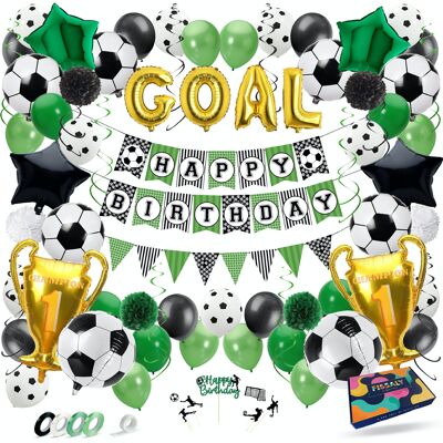 Fissaly® Voetbal Decoratie Versiering – Jongens & Meisjes Kinderfeestje Verjaardag – Feest Pakket incl. Ballonnen