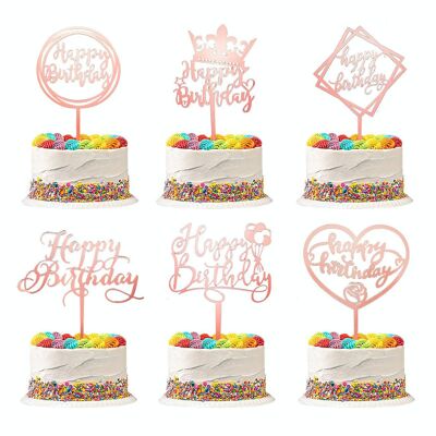 Fissaly® 6 Pieces Or Rose Happy Anniversaire Cake Topper & Cake Topper Set – Décoration de gâteau – Décoration Topper