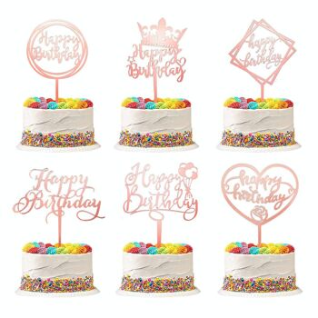 Fissaly® 6 Pieces Or Rose Happy Anniversaire Cake Topper & Cake Topper Set – Décoration de gâteau – Décoration Topper 1