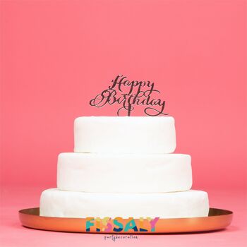 Fissaly® 6 Pieces Or Rose Happy Anniversaire Cake Topper & Cake Topper Set – Décoration de gâteau – Décoration Topper 2