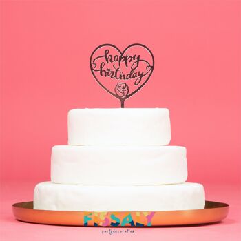 Fissaly® 6 Pieces Or Rose Happy Anniversaire Cake Topper & Cake Topper Set – Décoration de gâteau – Décoration Topper 3