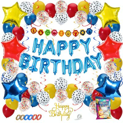 Fissaly® 77 piezas Decoración de cumpleaños con temática de perros - Incluye globos, guirnaldas y accesorios para perros - Decoración de fiesta infantil - Pata del pie B