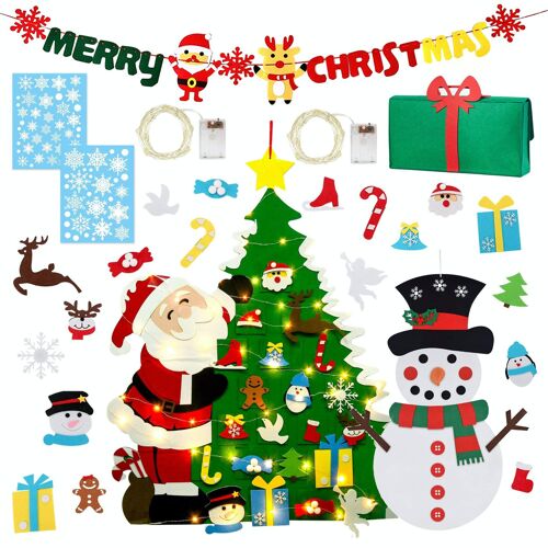 Fissaly® XXL Christmas Decoration Set with Felt Children Christmas Tree & Snowman, Christmas Decorations, Christmas Lights & Merry Christmas Garland - Christmas Present - Kids & Child – Christmas Decoration for indoor Art christmas tree