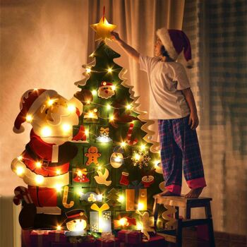 Fissaly® Kit de décoration de Noël XXL avec sapin de Noël et bonhomme de neige en feutre pour enfants, décorations de Noël, lumières de Noël et guirlande de joyeux Noël - Cadeau de Noël - Enfants et enfants - Décoration de Noël pour l'intérieur du sapin de Noël artistique 2