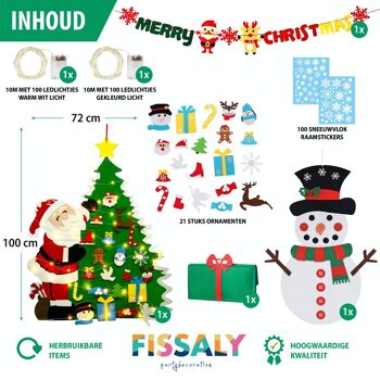 Fissaly® Kit de décoration de Noël XXL avec sapin de Noël et bonhomme de neige en feutre pour enfants, décorations de Noël, lumières de Noël et guirlande de joyeux Noël - Cadeau de Noël - Enfants et enfants - Décoration de Noël pour l'intérieur du sapin de Noël artistique 3