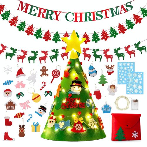 Fissaly® Christmas Decoration Set with Felt Children Christmas Tree, Christmas Decorations, Christmas Lights & Merry Christmas Garland - Christmas Present - Children & Child – Christmas Decoration for indoor -
Artificial Christmas tree