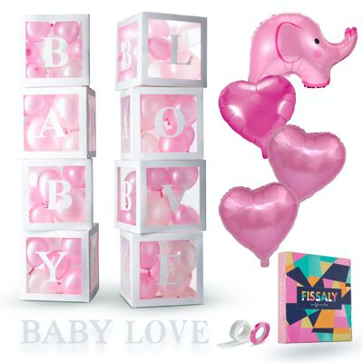 Fissaly® 58 Pieces Babyshower Girl & Gender Reveal Decoration Boxes – Baby Girl – Mommy to Be Party  - Decoration Balloons Package – Party Package