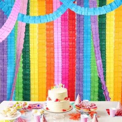 Fissaly® 16 Pieces Paper Garlands Birthday Decoration Colored – Decoration Happy Birthday Party & Party - Pink, Blue, Green, Red, Orange, Yellow, Purple
