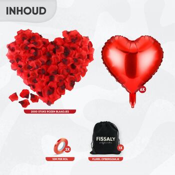 Fissaly® 2 000 pièces pétales de rose rouges avec ballons de cœurs – décoration d'amour romantique – décoration de cadeau d'amour pour la fête des pères – Saint-Valentin - amour - rouge - son et son cadeau 3