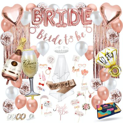 Fissaly® 73 Pieces “Bride to be” Bachelorette Party Woman Decoration Set  - Bachelorette Party Women – Bachelors Team  - Include Balloons, Sash, Veil, Embellishments & Accessories