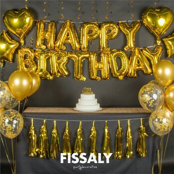 Fissaly® 45 Pièces Or Anniversaire Décor Embellissement avec Ballons – Happy Birthday Party - Party Gold – Party - Hélium 2