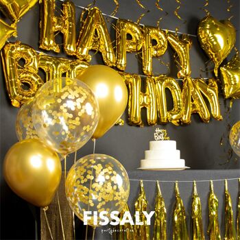 Fissaly® 45 Pièces Or Anniversaire Décor Embellissement avec Ballons – Happy Birthday Party - Party Gold – Party - Hélium 3