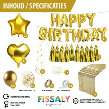 Fissaly® 45 Pièces Or Anniversaire Décor Embellissement avec Ballons – Happy Birthday Party - Party Gold – Party - Hélium 4