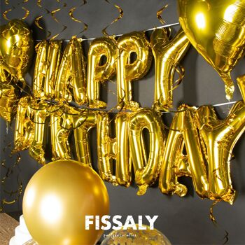 Fissaly® 45 Pièces Or Anniversaire Décor Embellissement avec Ballons – Happy Birthday Party - Party Gold – Party - Hélium 5