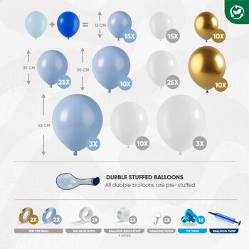 Fissaly® Arche de Ballons Bleu, Blanc et Or avec Ballons à Double Rempli - Décoration d'Arche de Ballons - Décoration de Fête Anniversaire 3