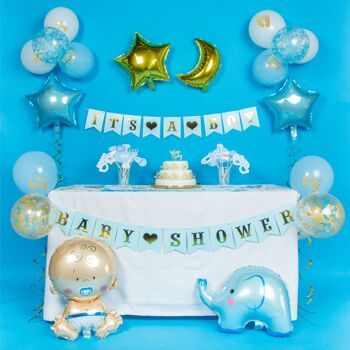 Fissaly® 81 pièces Babyshower Boy & Gender Reveal Décoration – Baby Boy – Mommy to Be Party Decoration Package  2