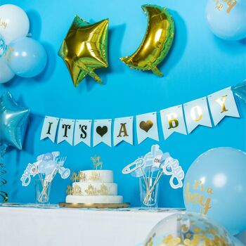 Fissaly® 81 pièces Babyshower Boy & Gender Reveal Décoration – Baby Boy – Mommy to Be Party Decoration Package  3