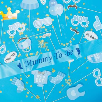 Fissaly® 81 pièces Babyshower Boy & Gender Reveal Décoration – Baby Boy – Mommy to Be Party Decoration Package  5