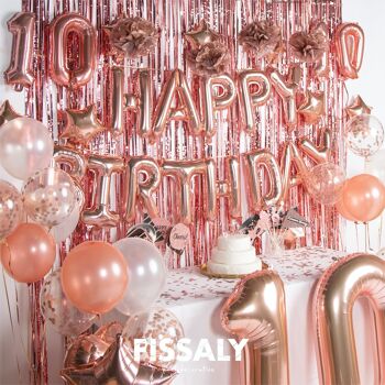 Fissaly® 10 Year Rose Gold Anniversary Decoration Embellishment - Hélium, Latex & Paper Confetti Balloons 2