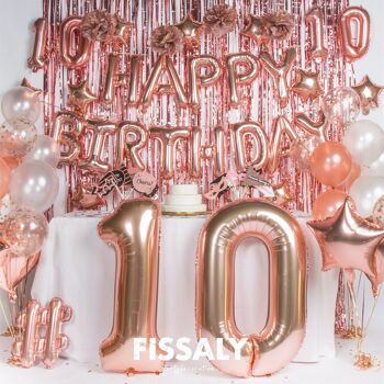 Fissaly® 10 Year Rose Gold Anniversary Decoration Embellishment - Hélium, Latex & Paper Confetti Balloons 3