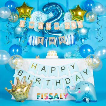 Fissaly® Enfant 2 An Décoration d'anniversaire Garçon XXL –  Décoration Joyeux anniversaire Incl. Ballons – Bleu 2