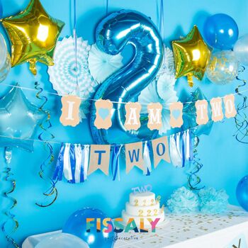 Fissaly® Enfant 2 An Décoration d'anniversaire Garçon XXL –  Décoration Joyeux anniversaire Incl. Ballons – Bleu 3