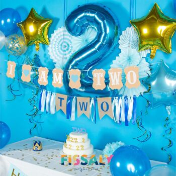 Fissaly® Enfant 2 An Décoration d'anniversaire Garçon XXL –  Décoration Joyeux anniversaire Incl. Ballons – Bleu 5