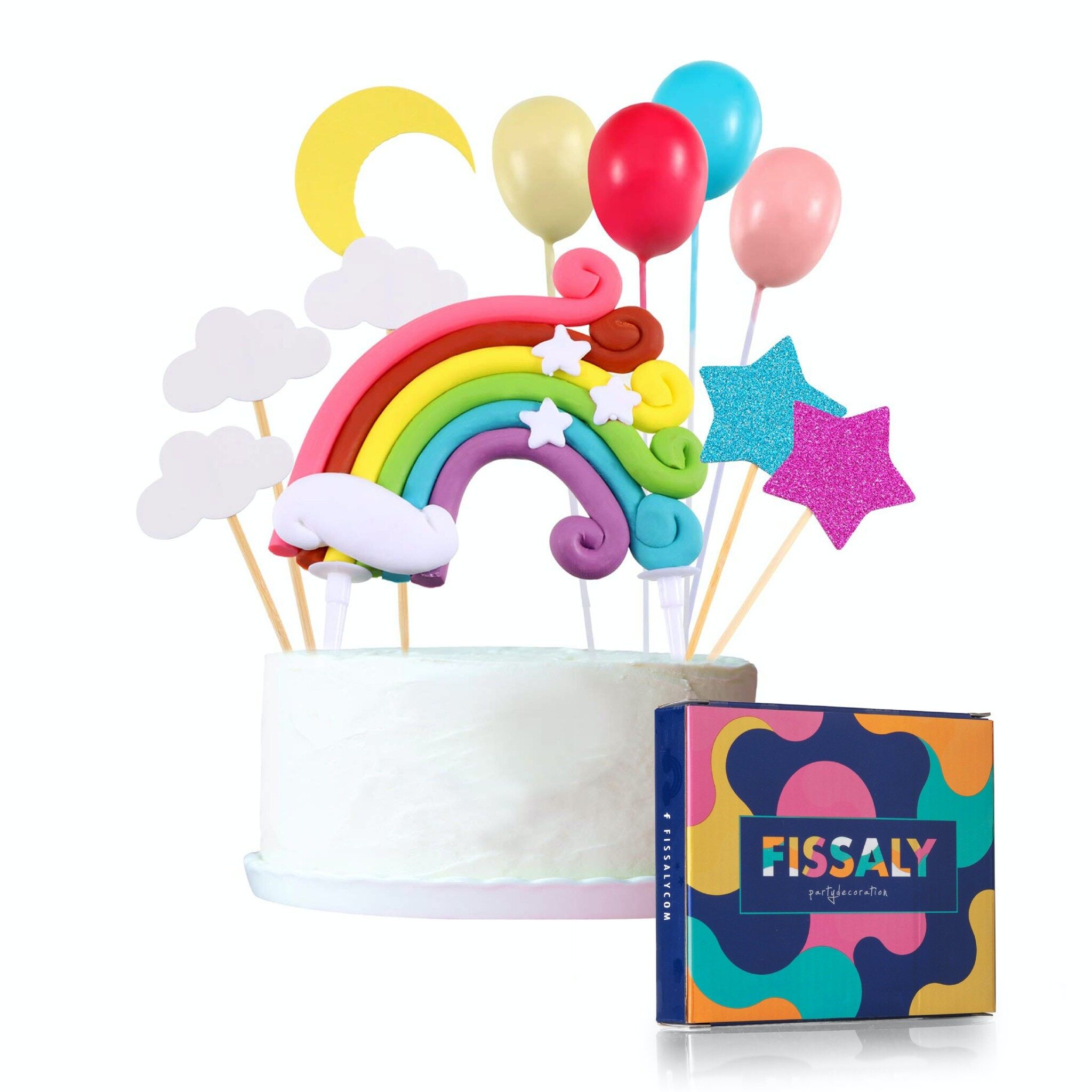 Fissaly® 15 Stuks Regenboog Happy Birthday Taarttopper & Caketopper Set – Taartversiering – Decoratie Topper