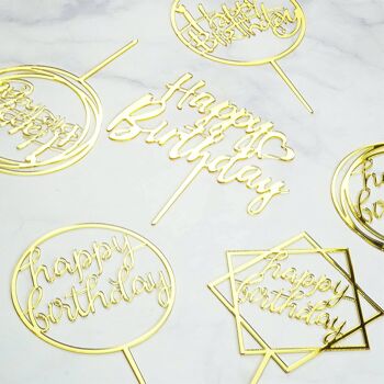 Fissaly® 6 Pièces Golden Happy Birthday Cake Topper & Cake Topper Set - Décoration de Gâteaux - Décoration Topper 3