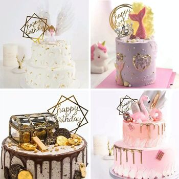 Fissaly® 6 Pièces Golden Happy Birthday Cake Topper & Cake Topper Set - Décoration de Gâteaux - Décoration Topper 5