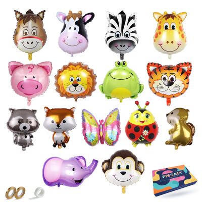 Fissaly® 15 Globos de Aluminio de Animales Grandes con Cinta – Decoración para Fiestas – Fiesta Infantil – Decoración