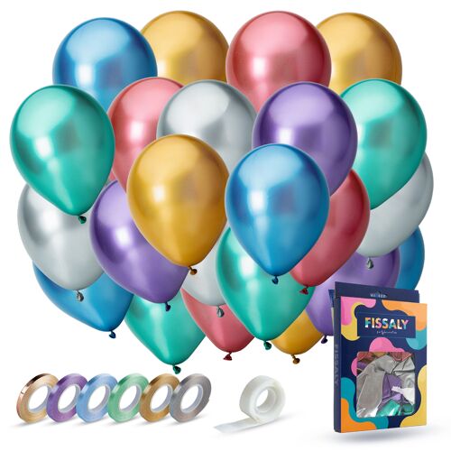 Fissaly® 42 Pieces Metallic Chrome Balloons with Accessories Birthday Party Decoration Helium Latex