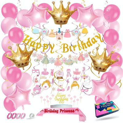 Fissaly® 78 Teile Prinzessin-Märchen-Geburtstagsdekoration – Kinder-Partygirl-Dekoration – Partypaket